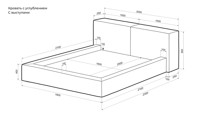 Кровать/основа Фри, с углублением, с выступами 2000/2350